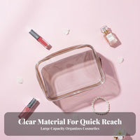 Transparent Makeup Bag Large Capacity Clear PVC Travel Pouch Portable Clear Toiletry Bag for Journeyers, Students, Vacation, Business Trip, Suitcase