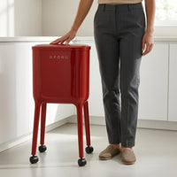 Swivel Casters Rolling Trash Bin Elevated Base Lidded Trash Bin Glossy Finish Refuse Storage Rounded Rectangle