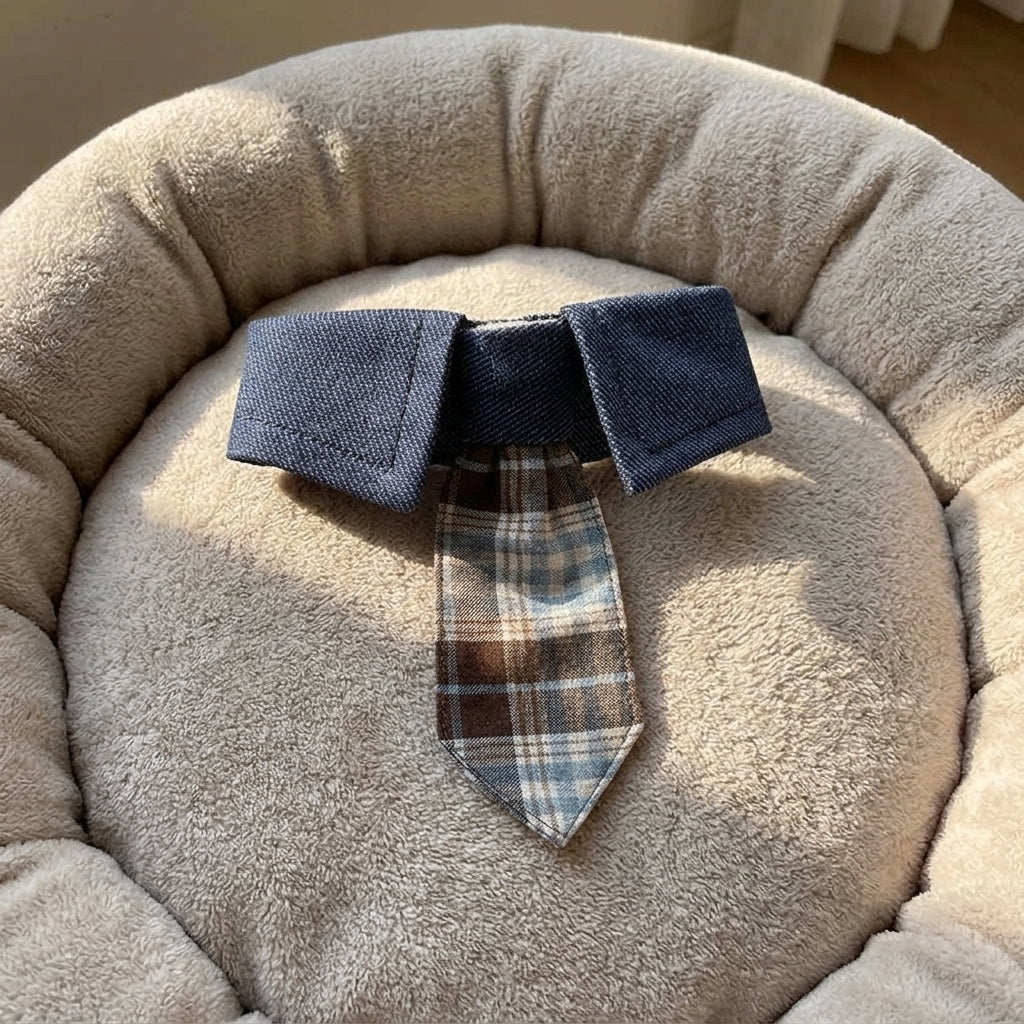 Plaid Pet Bandana with Bow Tie, combined Dog Bandana and Cat Bandana for Large Dogs, Tie Adjustable Dog Gift with One-Piece Design