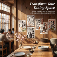 Japanese Food Illustrated Kitchen Poster Set of 6, Frameless Wall Posters for Dining Room Decor, Restaurant Art 4x6 Inches
