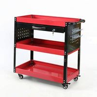 Stable Three-Tier Tool Cart with Drawer Customizable Mobile Service Cart with Pegboard Secure Rolling Workshop Organizer Vertical for DIY Enthusiasts, Repair Station