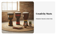Professional Grade Djembe Natural Skin Head Goblet Drum Single-Piece Construction Percussion Instrument Deep Bass Tones for Musicians, Music Enthusiasts, Stage Performance, Acoustic Shows, Studio Recording, Home Decoration