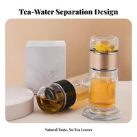 Leak-Proof Tea Water Separation Bottle Leakproof Glass Tea Infuser Bottle Heat Resistant for Office Workers, Commuters, Home, On the Go, Car