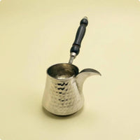 Hammered Turkish Coffee Pot Traditional Cezve Curved Spout Ibrik Silver-Colored