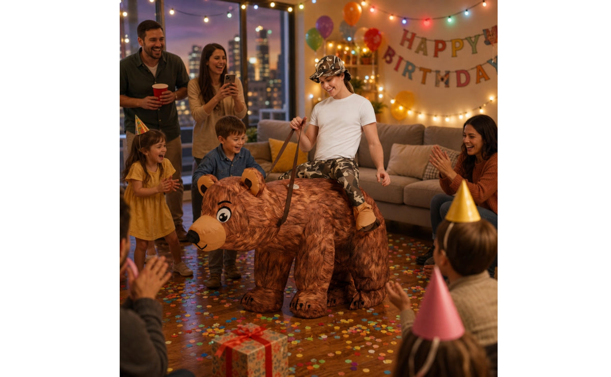 Inflatable Ride on Bear Costume Brown Riding Bear Costume Oversized Built-in Fan for Adults, Halloween