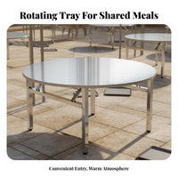 Foldable Design Stainless Steel Folding Table Indoor/Outdoor Use Round Table with Rotating Tray Rust-Proof Household Furniture Easy to Clean for Restaurant Owners, Rental Companies, Banquets, Parties, Weddings, Conferences