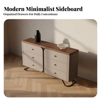 Wood Leather-Wrapped Top Sideboard Multi-Functional Modern Minimalist Cabinet Sturdy Construction Rounded Corner Storage Chest for Homeowners, Adults