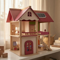 Wooden Dollhouse Balcony Open-Frame Dollhouse Decorative Backboard Kids Toy for Children