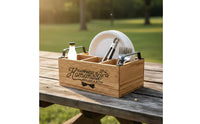 Wooden Utensil Holder Compartmented Rustic Flatware Storage Box Portable