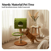 Space Capsule Bed Multi-Level Scratching Structure Allunified Design Multi-Level Feline Tree with Condo and Clear Bowl Cozy Hideaway Pet Furniture Sturdy & Stable for Felines, Apartment Dwellers, Kittens, Indoor, Indoors, Living Room, by a Window
