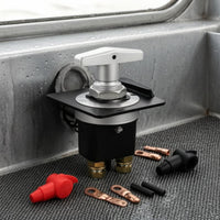 Metal Mounting Plate Rotary Battery Disconnect Switch Brass Terminals 12V Battery Disconnect Switch Copper Lugs Insulating Sleeves