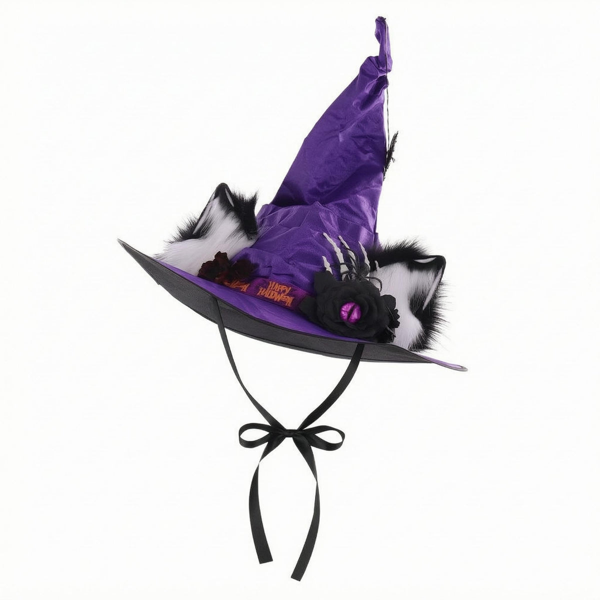 Flower Accent Feline Ear Witch Hat Cosplay Arachnid Charm Witch Hat Sturdy Costume Accessory Soft for Performance