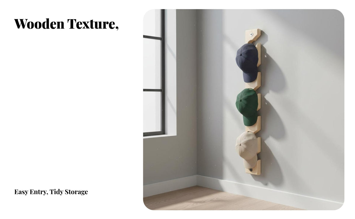 Baseball Cap Display Rack Space Saving Wall Mounted Hat Rack Easy Installation Wooden Baseball Cap Holder for Homeowners, Closet, Bedroom, Living Room