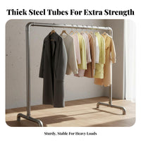 Sturdy & Long-Lasting Industrial Pipe Clothing Rack Large Capacity Single Rod Garment Rack Extra Thick Tubing Heavy Duty Clothes Stand Stable Design for Retail Shop Owners, Apartment Dwellers, Homeowners, Balcony, Bedroom, Entryway, Closet
