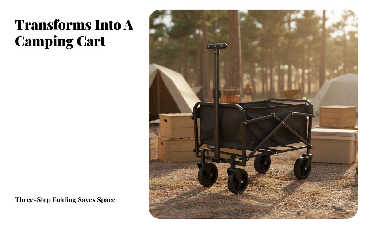Foldable Camping Wagon Space-Saving Foldable Outdoor Utility Cart Large Capacity Foldable Wagon Cart for Campers, Beach Goers, Picnic, Gardening