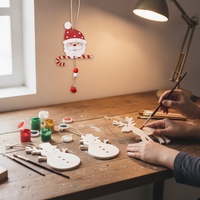 Christmas Santa Snowman Reindeer Wooden Ornaments with Bell