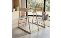 Wooden Climbing Frame with Cord Climbing Net Freestanding Wooden Climbing Arch Play Structure Wood Indoor Climbing Gym for Young Children, Kids