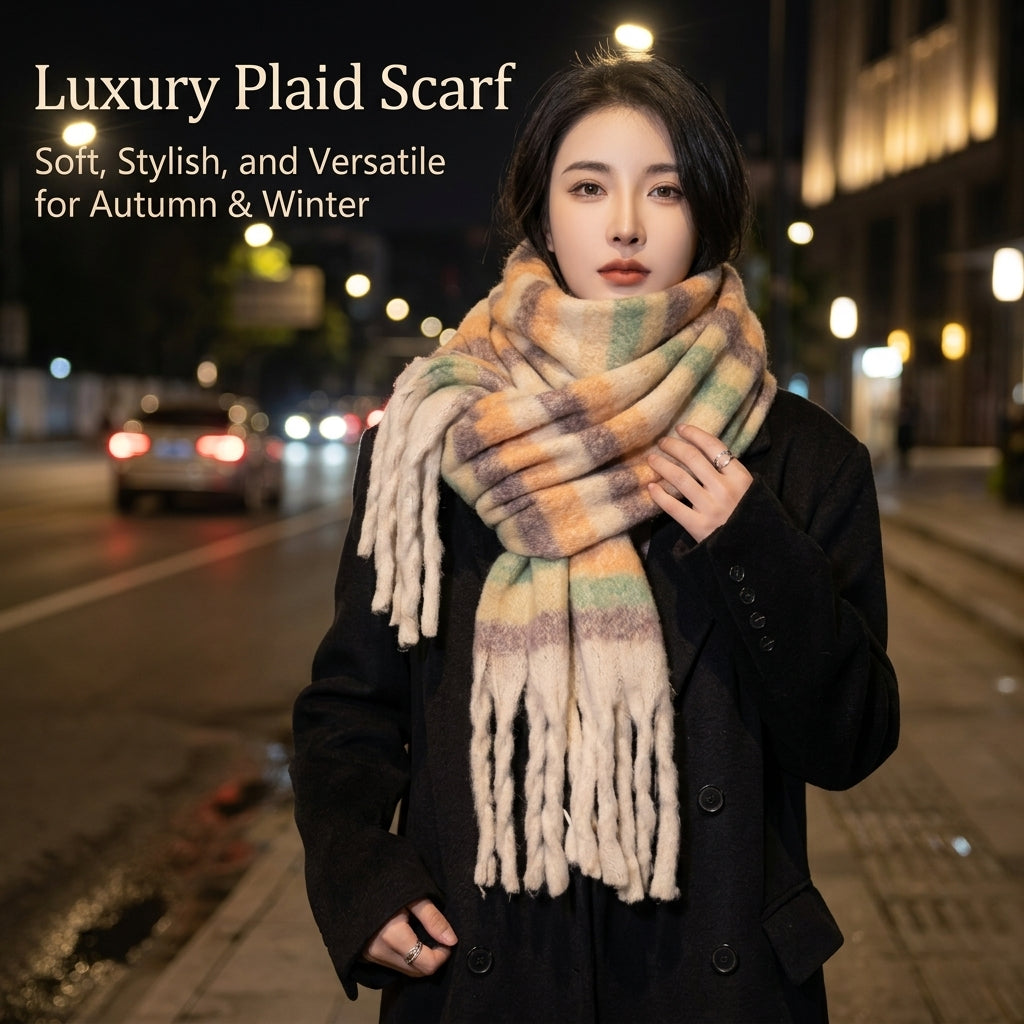 Plaid Scarf for Women Winter, Cashmere-Like Scarves Ladies Shawl Wrap, Soft Warm Oversized Cold Weather Checkered Long Blanket