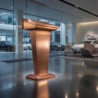 Slanted-Top Metal Lectern with Door Freestanding Presentation Podium with Cabinet Industrial Standing Podium with Shelf Tapered for Speakers, Receptionists, Lecture Halls, Hotel Lobbies, Sales Offices