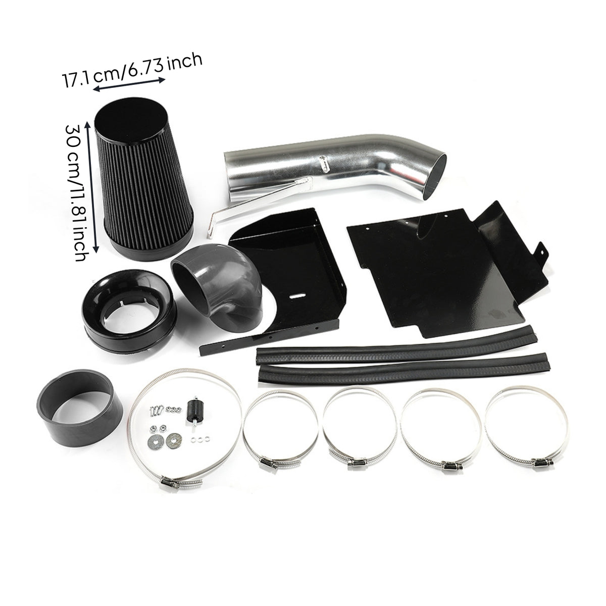Heat Guard Cone Air Filter Kit Aluminum Tube Cold Air Intake Kit Silicone Couplers Engine Intake Assembly