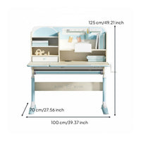Children's Writing Table with Hutch Ergonomic Desk and Chair Set Height Adjustable Learning Desk Student Writing Table with Hutch Steel Frame with Storage Suitable for Study Room Homework School