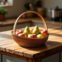 Boat-Shaped Basket with Handle Farmhouse Woven Basket with Handle Open-Top for Kitchen, Dining Table, Weddings
