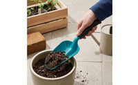 Turquoise-Blue Garden Hand Shovel Black Handle Anti-Slip Garden Shovel Rounded Rim Soil Scoop Trowel Handheld