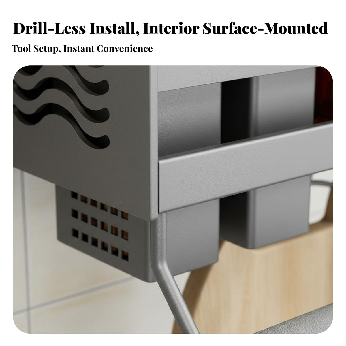 Drillnon-Drill Installation Multifunctional Utility Rack Multi-Functional Kitchen Organizer Space-Saving Design Wall Shelf High Capacity for Home Cooks, Families, Homeowners, Small Areas, over Counter