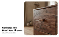 Naturally Weathered Finish Wabi-Sabi Design Low Cabinet Artisan-Made Rustic Elm Wood Sideboard 9 Drawer Wooden Chest for Guesthouse Owners, Homeowners, Interior Designers, Living Room, Bedroom, Entryway