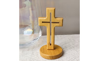 Wooden Cross with Base Freestanding Wooden Cross with Stand Natural Wood Religious for Prayer Corner, Desk