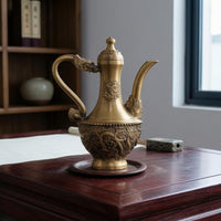 Vintage Brass Vessel Pot Relief Decoration Decorative Vessel Snug Lid Home Decor
