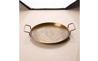 Brass serving Tray with Handles Decorative Engraved Brass Tray Gold-Toned for Vanity