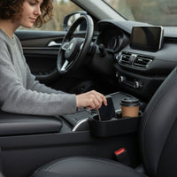 Space-Saving Car Seat Space Organizer with Cup Holder Universal Car Seat Space Storage Box Slim Auto Console Side Storage Box Compact for Commuters