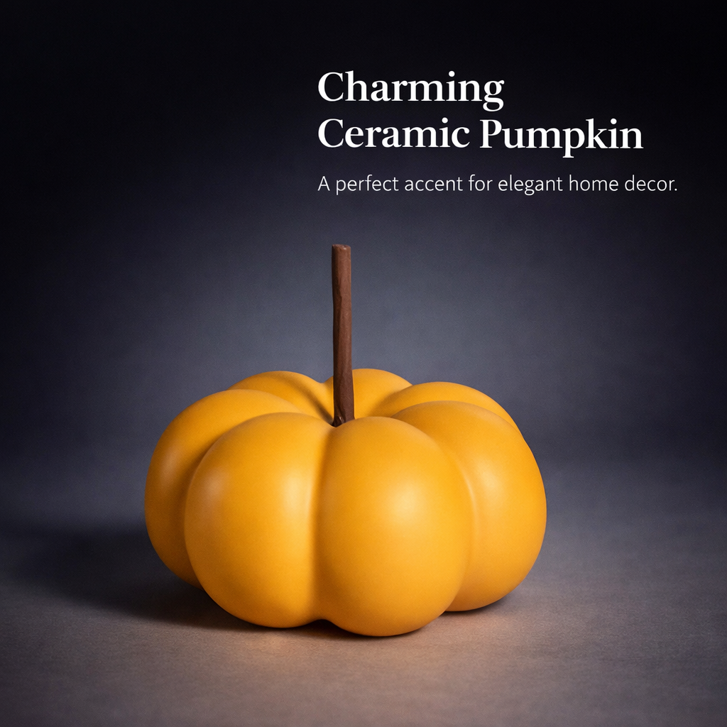 Gift for Women Ceramic Pumpkin Figurine with Iron Base for Living Room Decor, Decorative Ornament for Cabinet Display, Ready to