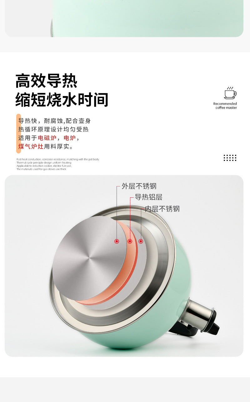 2.5L Green Minimalist Stainless Steel Whistling Kettle