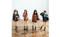 4 Pieces Schoolgirl Figurine Hand-Painted Miniature Figure with Handbag 3D Printed for Collectors