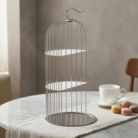 Birdcage Pastry Stand Shiny Finish Three-Tier Pastry Stand Round Base Table Decor