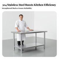 Rust-Proof 2-Tier Stainless Steel Work Table Easy to Clean Commercial Kitchen Prep Table High Load-Bearing Capacity Heavy Duty Workbench Food Grade for Restaurant Owners, Professionals, Home Cooks, Warehouse, Pantry, Garage