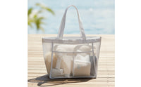 Mesh Tote Bag with Zipper Large Mesh Tote with Pockets Breathable Semi-Transparent for Beach, Pool