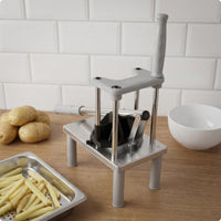 Interchangeable Blades Press-Style Potato Cutter Lever Mechanism Stainless Steel Potato Cutter Textured Top Kitchen Tool