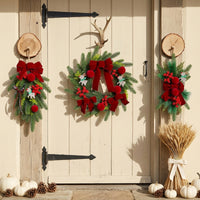 Christmas Wine Red Flocked Red Berry Hanging Tree Simulation Wreath Door Decoration