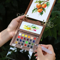 Compact Loose-Leaf Watercolor Kit Wooden Travel Watercolor Set Sturdy Art Supplies for Beginners, Sketching
