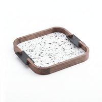 Tableware Spill Resistant Easy to Clean Decorative Tray Leather Edged Wood Tray