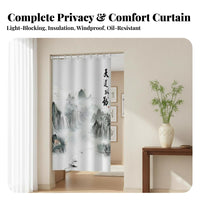 No-Drill Installation Chinese Landscape Noren Includes Telescopic Rod Room Divider Privacy Screen Doormethod Curtain Ink Wash Painting Design for Homeowners, Fans of Asian Culture, Restaurant Owners, Bedroom, Kitchen, Shop