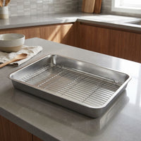 Stainless Steel Tray with Lid, 200mm Deep Basin Tray and Draining Tray, Rustproof Oil Draining Pan, Rectangular Basin for Food Cooking Tray