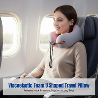 U-Shaped Neck Pillow, viscoelastic foam, Portable Travel Pillow for Airplane, Train, Car, Adjustable Support, Lightweight