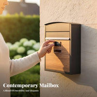 Wood Grain Metal Mailbox Sturdy Construction Combination Lock Letterbox Combination Lock Mail Receptacle Modern Design for Porch