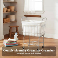 Rolling Laundry Basket Large Capacity Laundry Hamper on Wheels Removable Liner Metal Clothes Hamper with Wheels for Washroom, Bedroom, Dorm Room