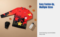 Kids Cycling Jersey, Autumn Winter, Fleece, Long Sleeve, Unisex, Red, Sports Top, Full Zipper