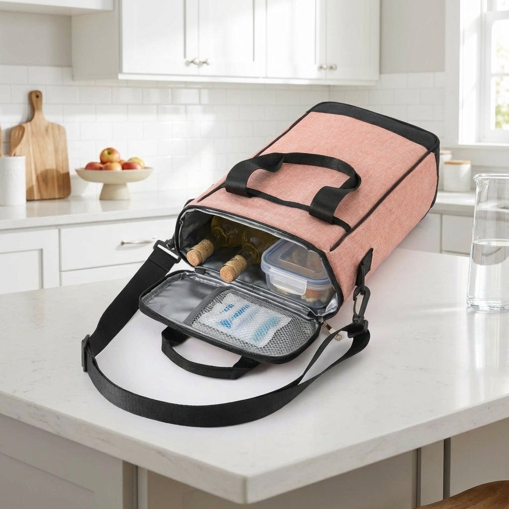 Travel Bag and Tote Bag for Vino, Insulated Cool Bag and Picnic Bag with Zipper, Oxford Cloth Bottle Bag with Shoulder Strap, Ice Bag Gift